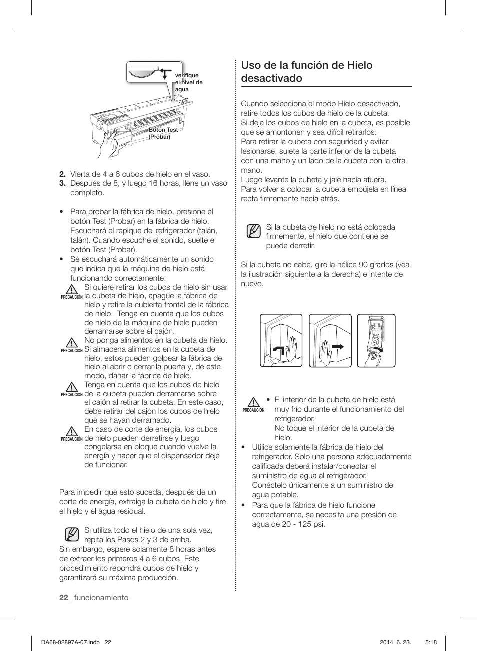 Uso de la función de hielo desactivado | Samsung RF24FSEDBSR-AA User Manual | Page 58 / 108