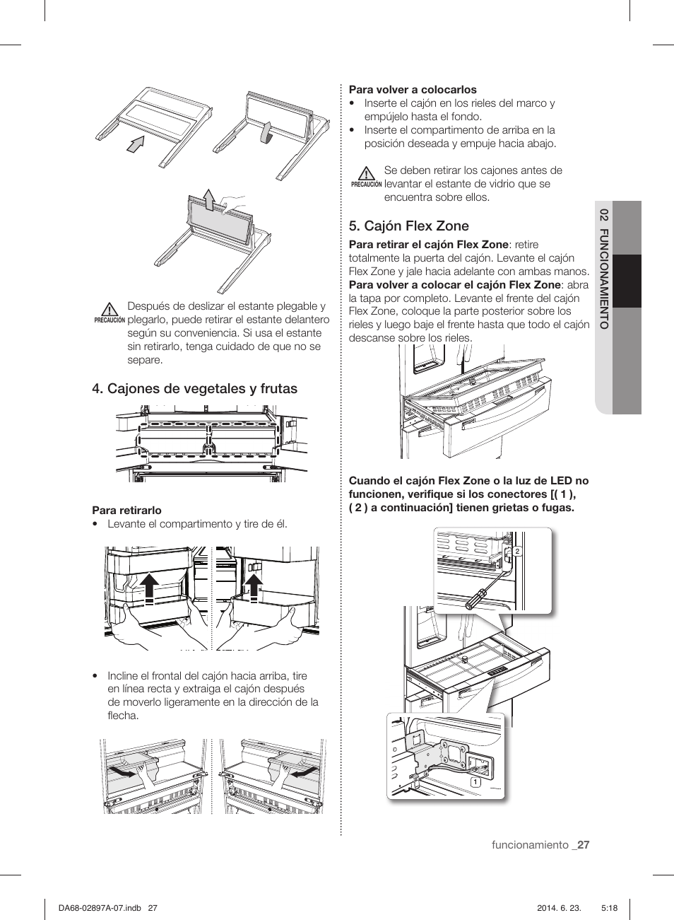 Cajones de vegetales y frutas, Cajón flex zone | Samsung RF24FSEDBSR-AA User Manual | Page 63 / 108