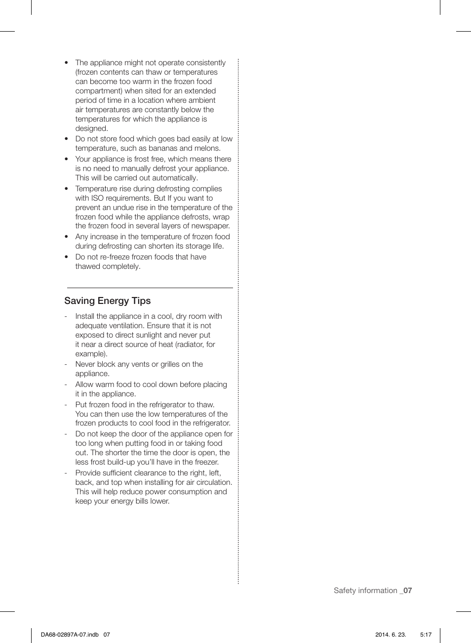 Saving energy tips | Samsung RF24FSEDBSR-AA User Manual | Page 7 / 108