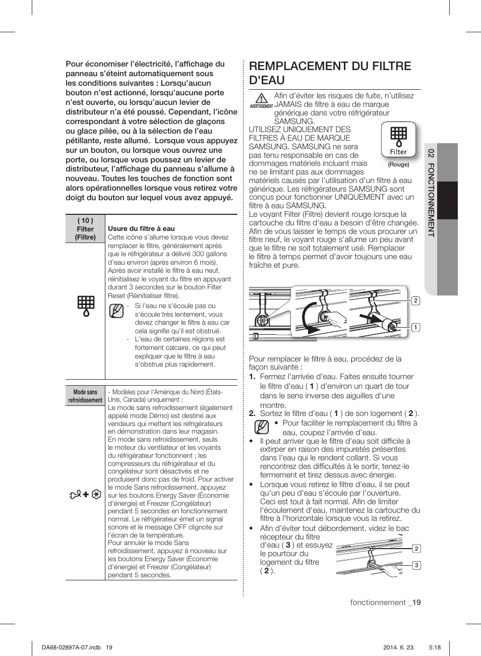 Remplacement du filtre d'eau | Samsung RF24FSEDBSR-AA User Manual | Page 91 / 108