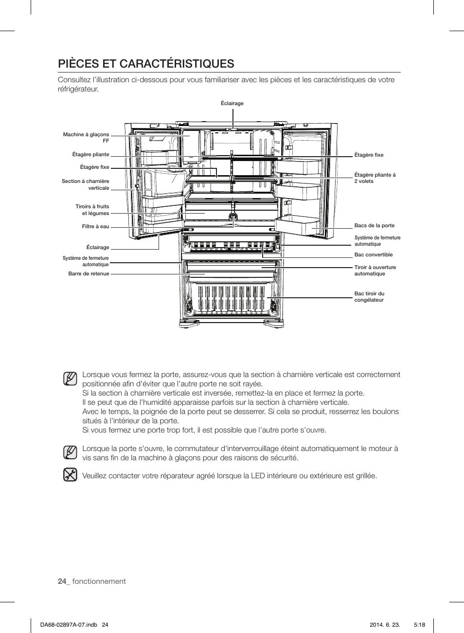 Pièces et caractéristiques, 24_ fonctionnement | Samsung RF24FSEDBSR-AA User Manual | Page 96 / 108