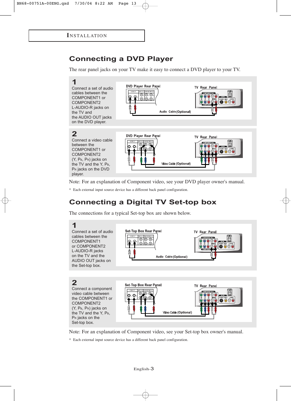 Connecting a dvd player, Connecting a digital tv set-top box | Samsung LNP267WX-XAA User Manual | Page 3 / 6