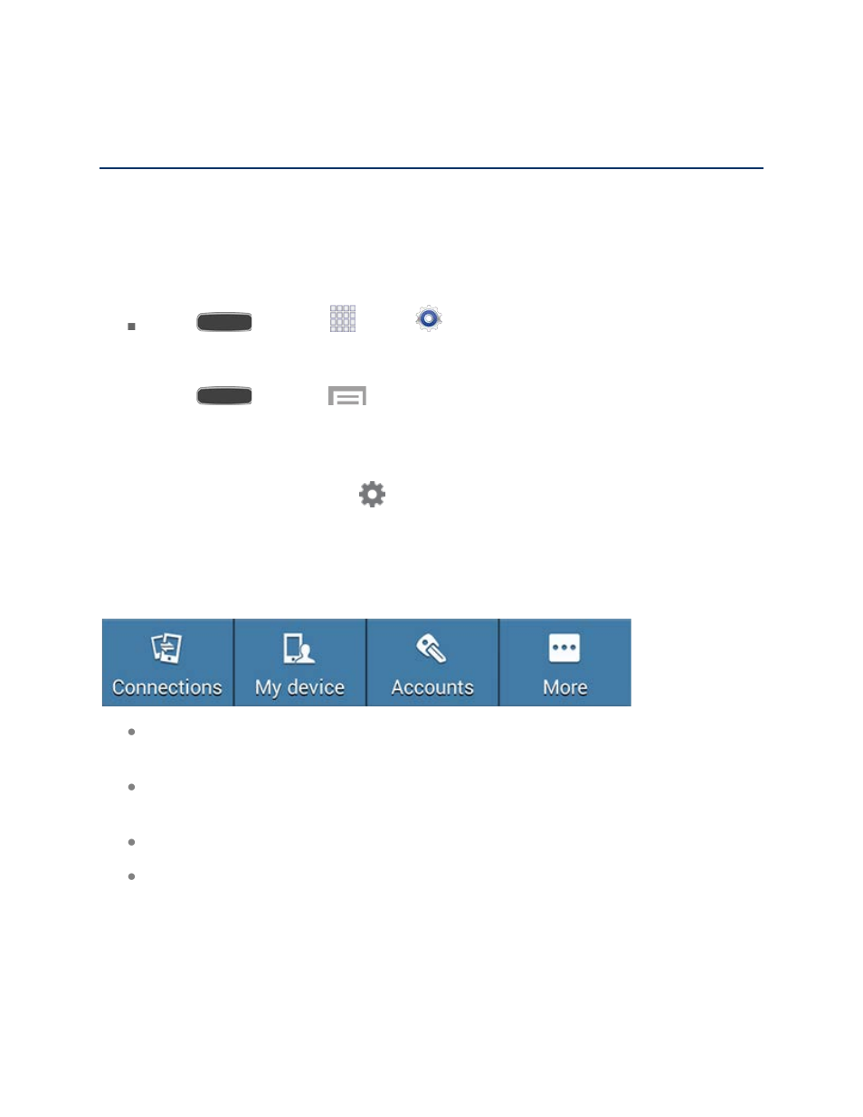 Settings, Accessing settings, Settings tabs | Samsung SPH-L600ZKASPR User Manual | Page 110 / 159