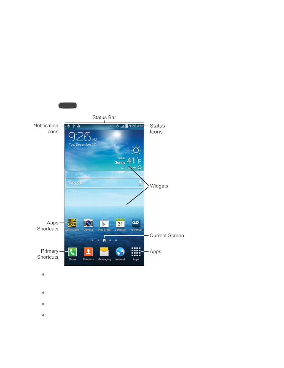 Your home screen | Samsung SPH-L600ZKASPR User Manual | Page 29 / 159