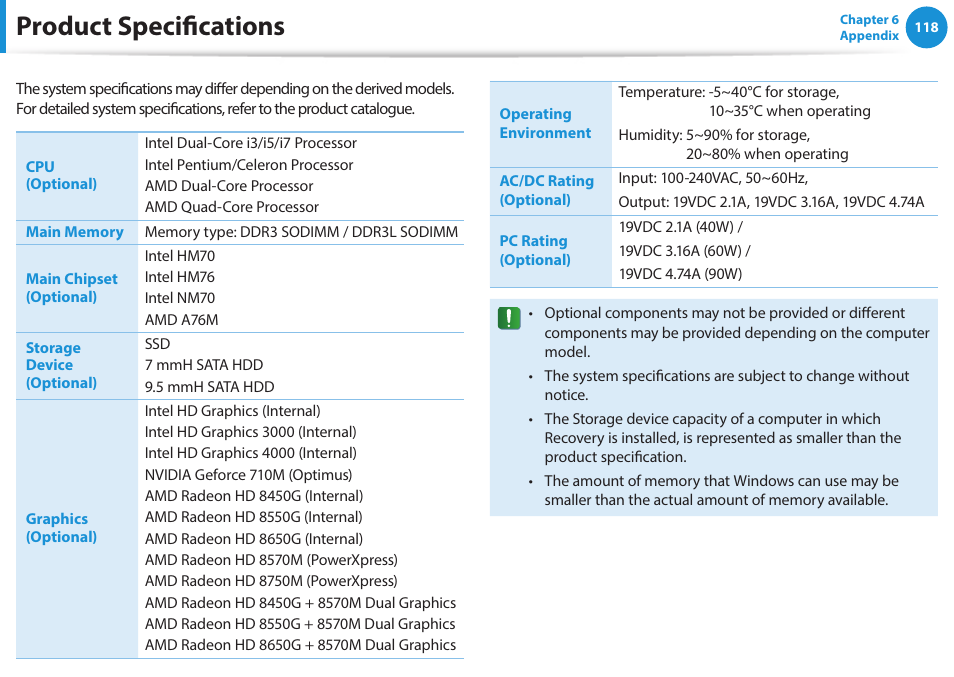 Product specifications | Samsung NP470R5E-K02UB User Manual | Page 119 / 125