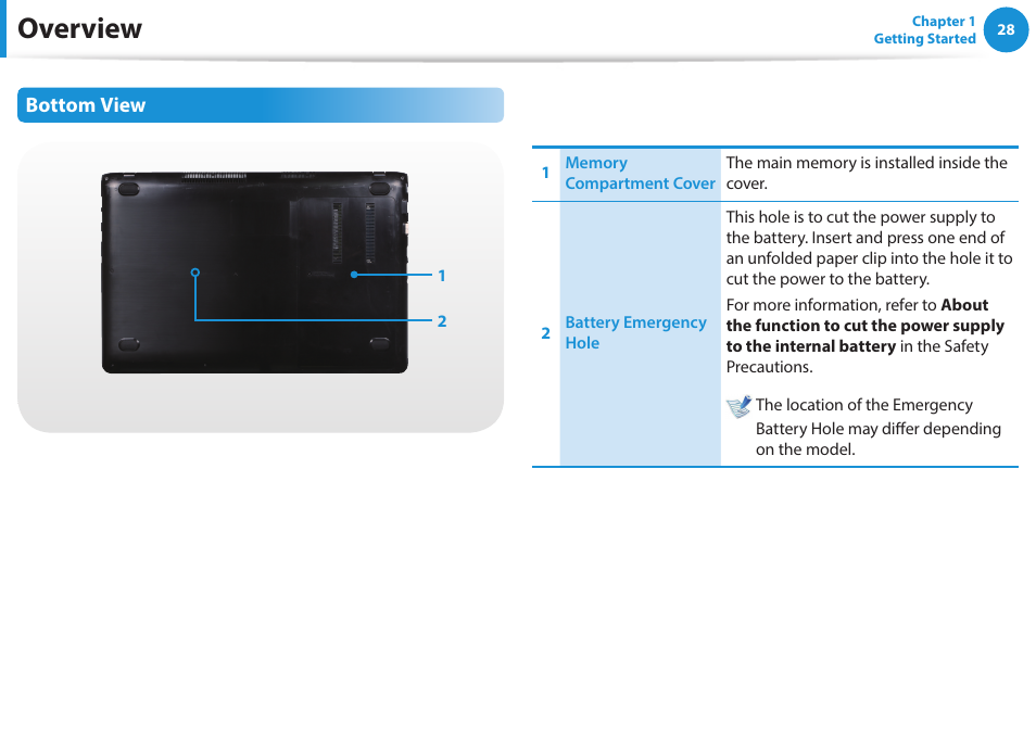 Overview, Bottom view | Samsung NP470R5E-K02UB User Manual | Page 29 / 125