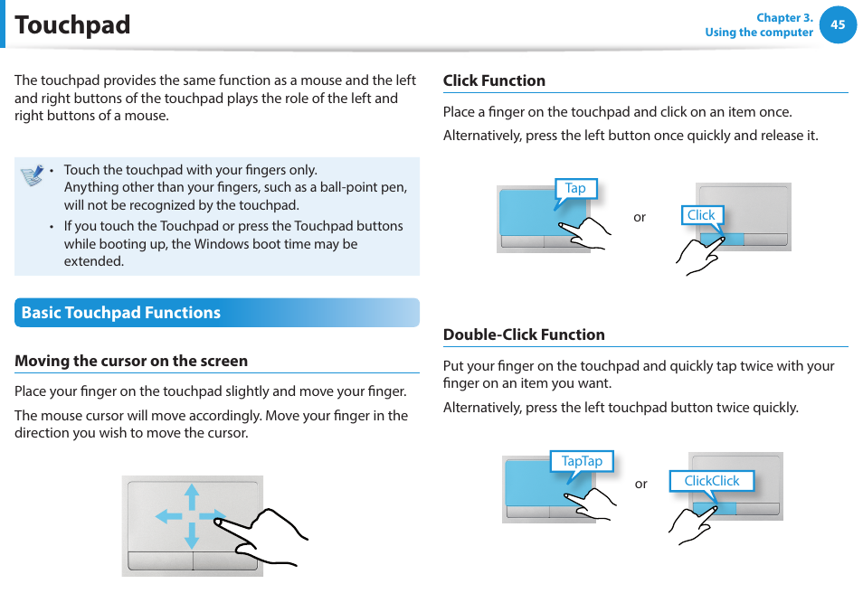 Touchpad | Samsung NP470R5E-K02UB User Manual | Page 46 / 125