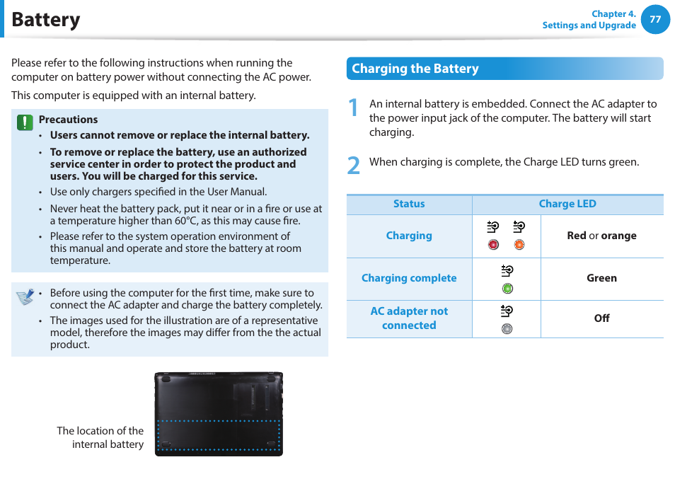 Battery | Samsung NP470R5E-K02UB User Manual | Page 78 / 125