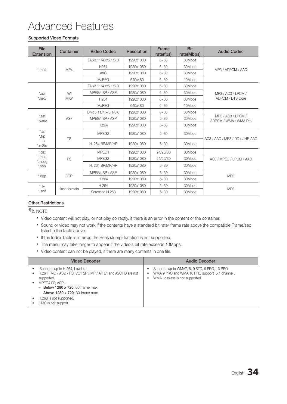 Advanced features | Samsung LT24B350ND-ZA User Manual | Page 34 / 43