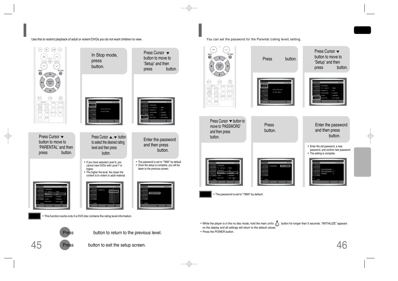 Setting parental controls (rating level), Setting the password, Setting the password 46 | Samsung HT-Q40T-XAC User Manual | Page 24 / 38