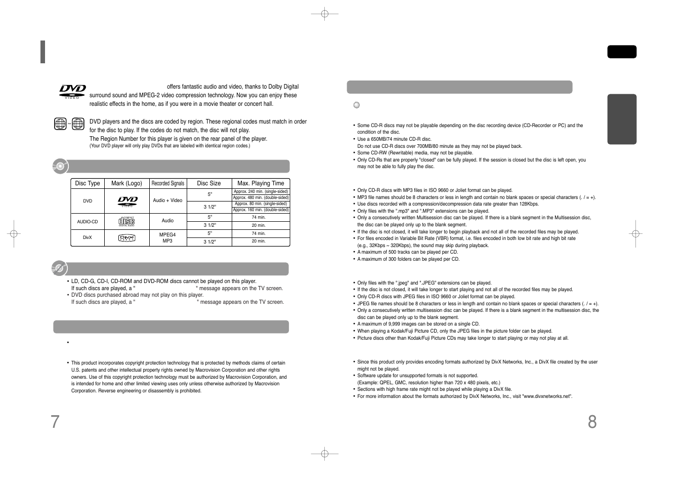 Notes on discs, Disc recording format, Do not use the following types of disc | Playable discs | Samsung HT-Q40T-XAC User Manual | Page 5 / 38