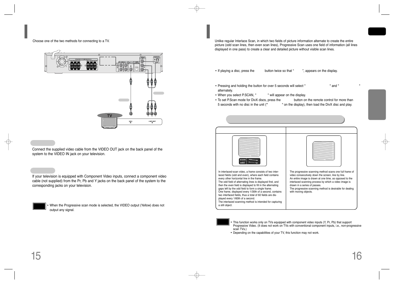Connecting the video out to tv, P.scan(progressive scan) function, P.scan | Function, Progressive scan) | Samsung HT-Q40T-XAC User Manual | Page 9 / 38