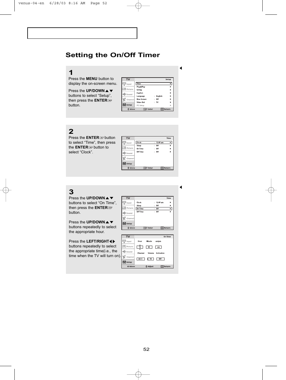 Setting the on/off timer | Samsung LTN325WX-XAA User Manual | Page 60 / 82