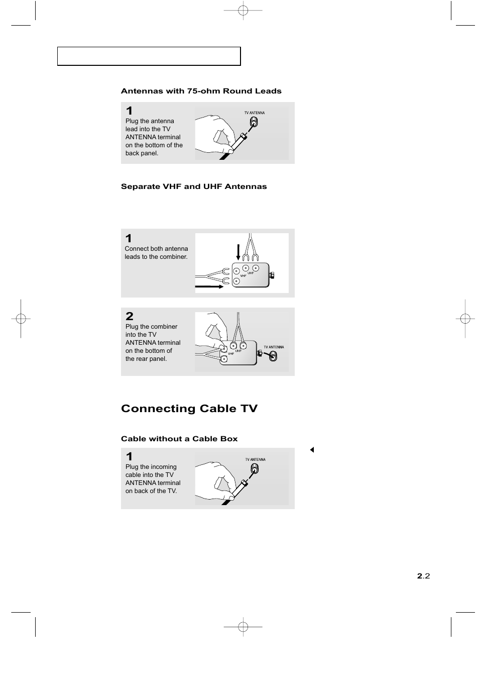 Connecting cable tv | Samsung LTM225WX-XAA User Manual | Page 15 / 72