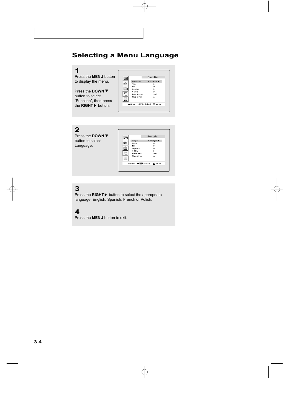 Selecting a menu language | Samsung LTM225WX-XAA User Manual | Page 26 / 72