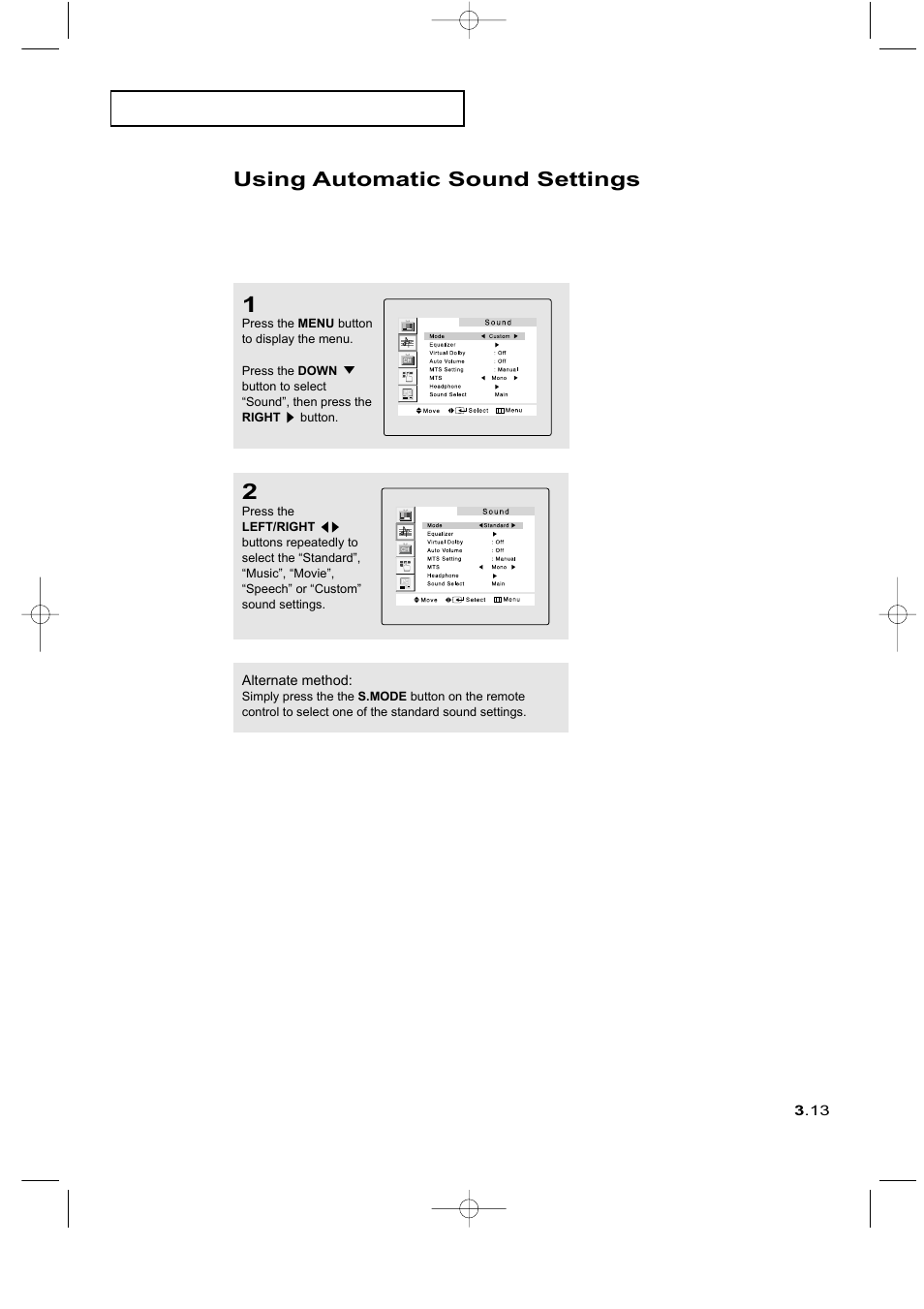 Using automatic sound settings | Samsung LTM225WX-XAA User Manual | Page 35 / 72