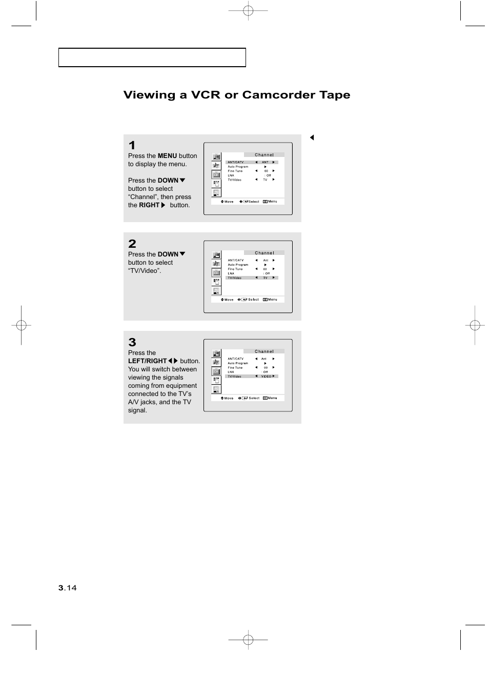 Viewing a vcr or camcorder tape | Samsung LTM225WX-XAA User Manual | Page 36 / 72