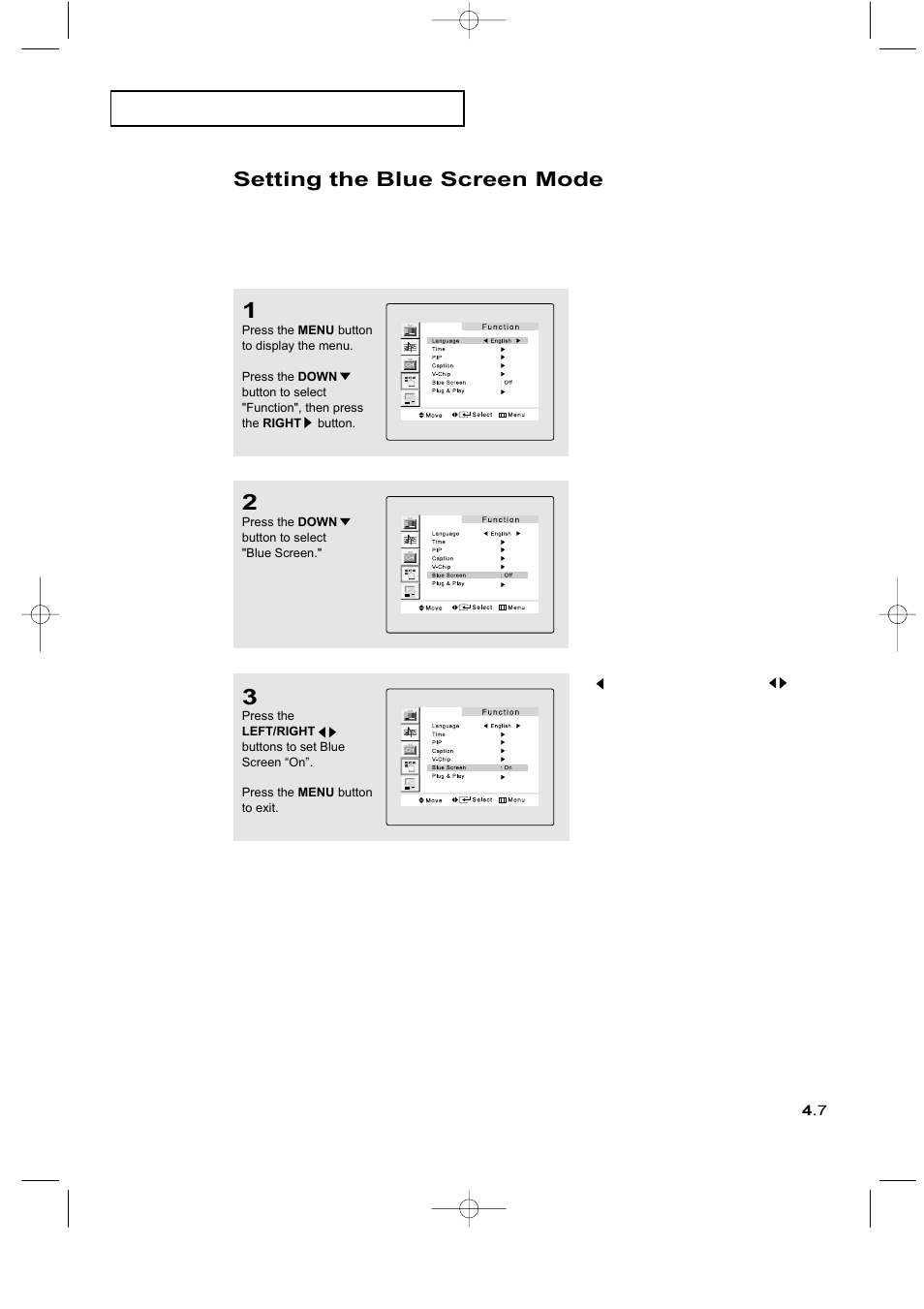 Setting the blue screen mode | Samsung LTM225WX-XAA User Manual | Page 43 / 72