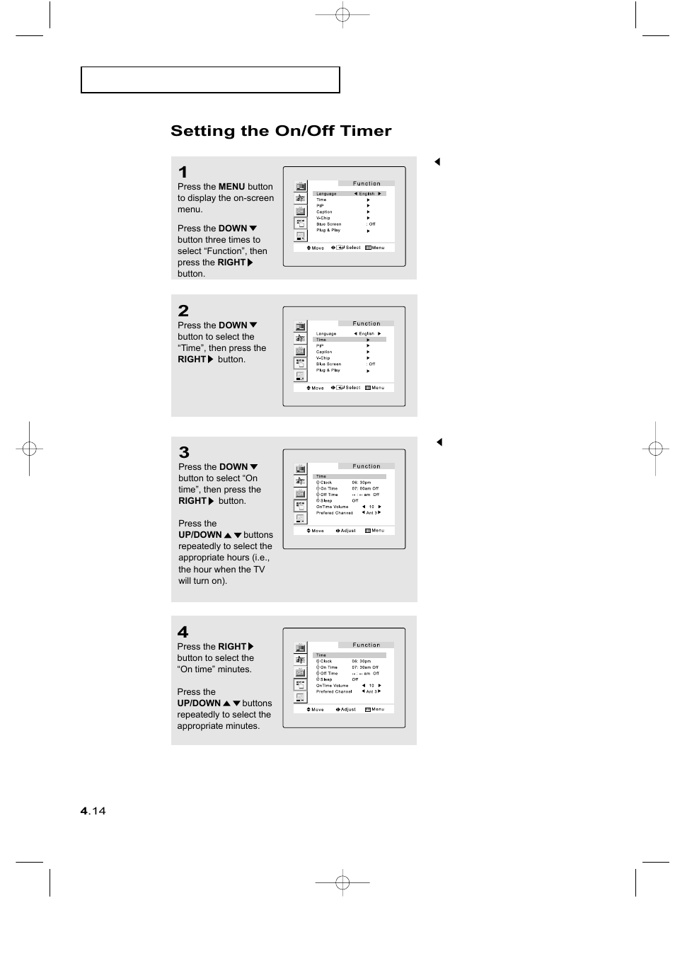 Setting the on/off timer | Samsung LTM225WX-XAA User Manual | Page 50 / 72
