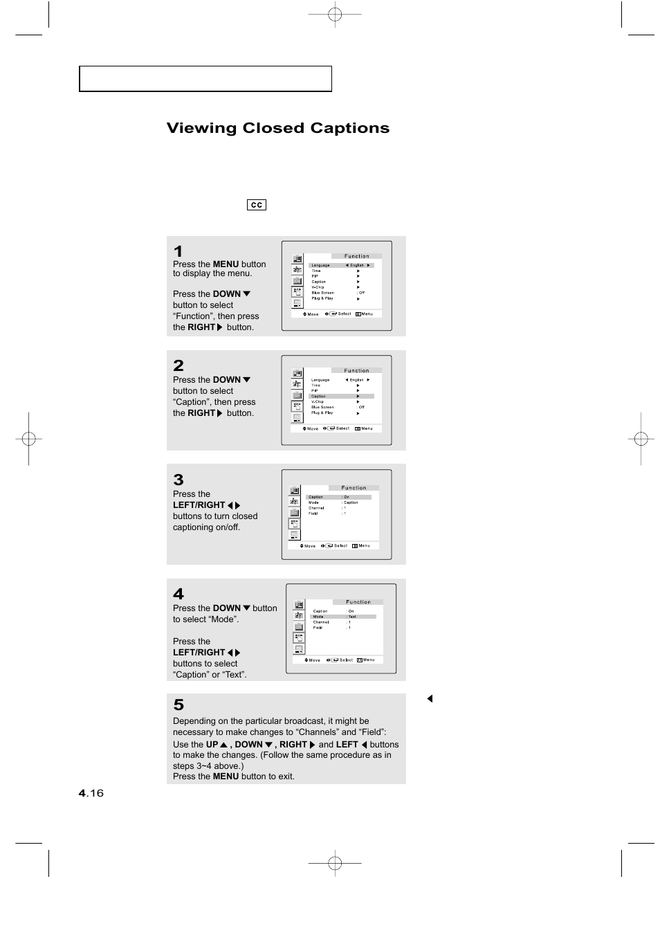 Viewing closed captions | Samsung LTM225WX-XAA User Manual | Page 52 / 72