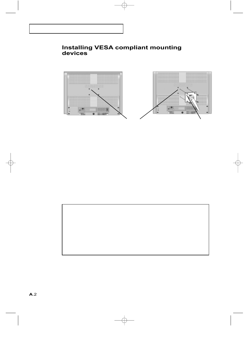 Installing vesa compliant mounting devices | Samsung LTM225WX-XAA User Manual | Page 68 / 72