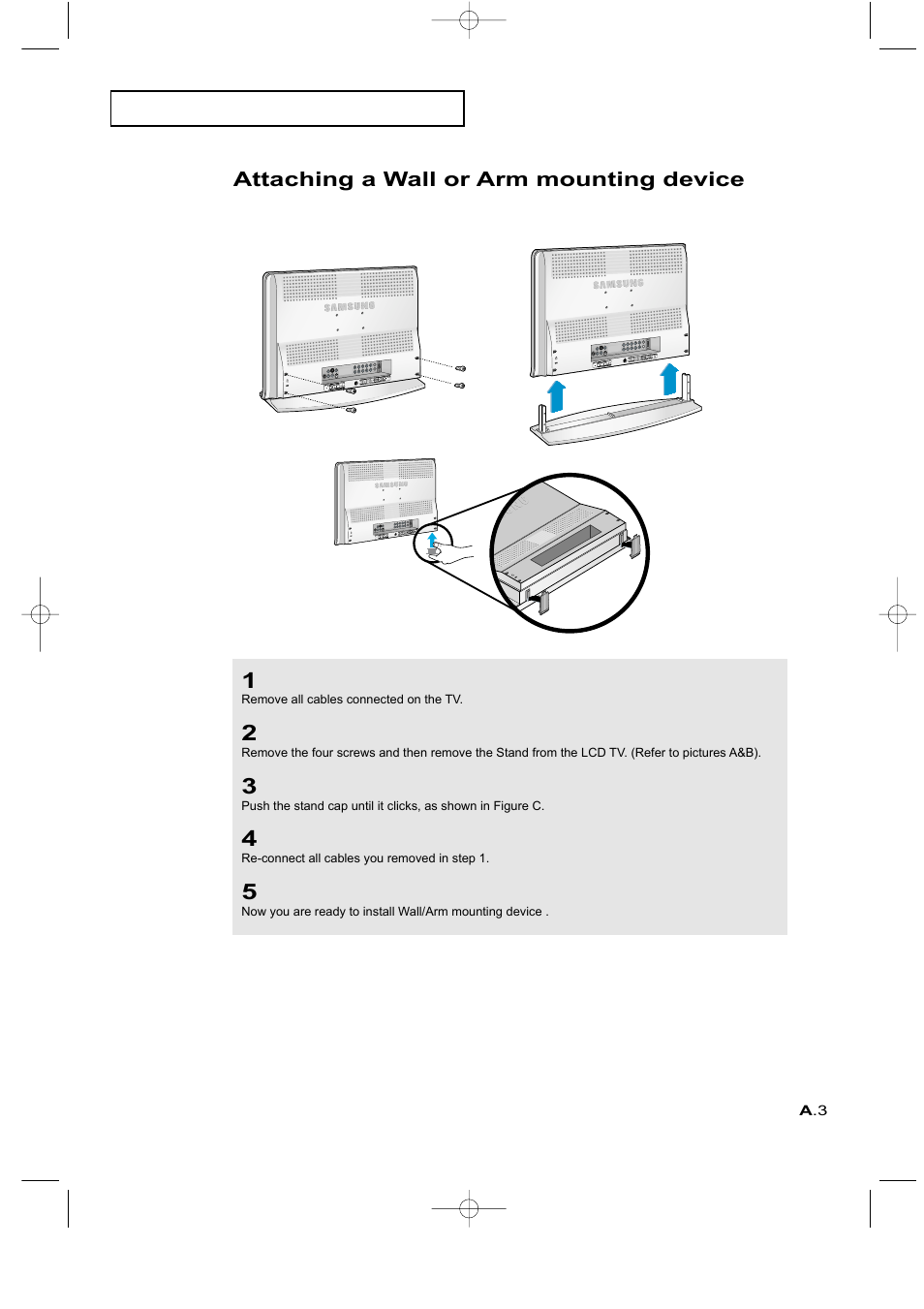 Attaching a wall or arm mounting device | Samsung LTM225WX-XAA User Manual | Page 69 / 72
