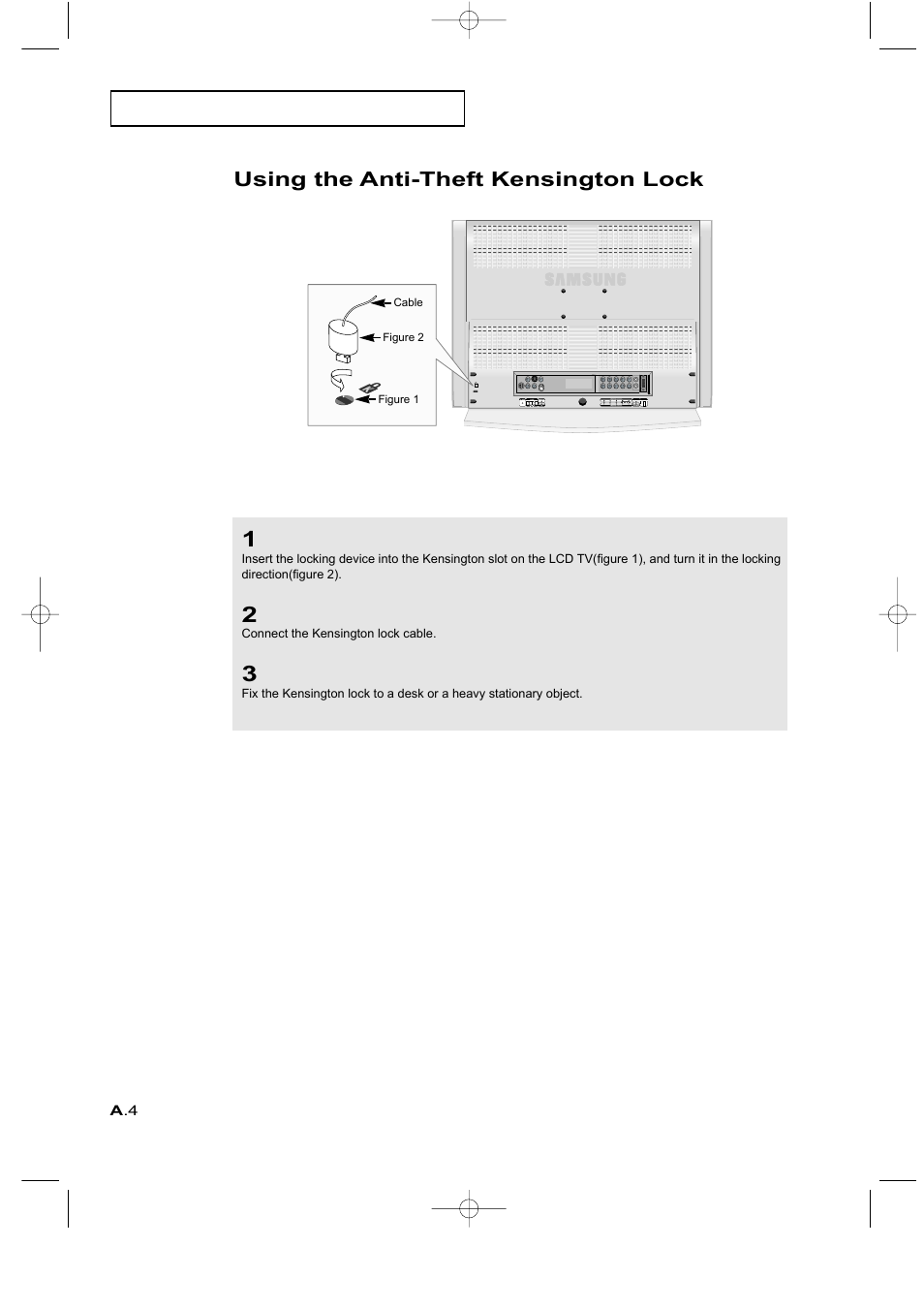 Using the anti-theft kensington lock | Samsung LTM225WX-XAA User Manual | Page 70 / 72