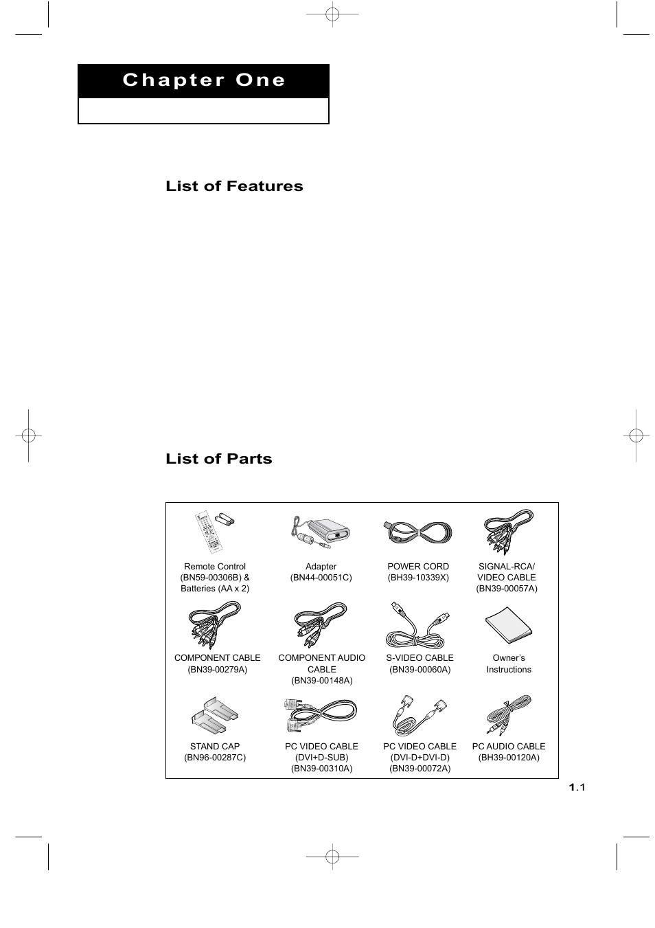 List of features, List of parts | Samsung LTM225WX-XAA User Manual | Page 9 / 72