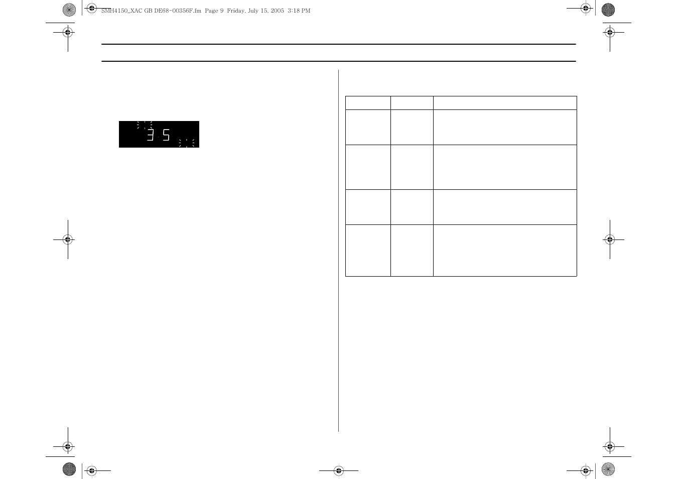 Using the instant cook buttons, Operation using the instant cook buttons 1, Instant cook chart | Samsung SMH4150BE-XAA User Manual | Page 9 / 28