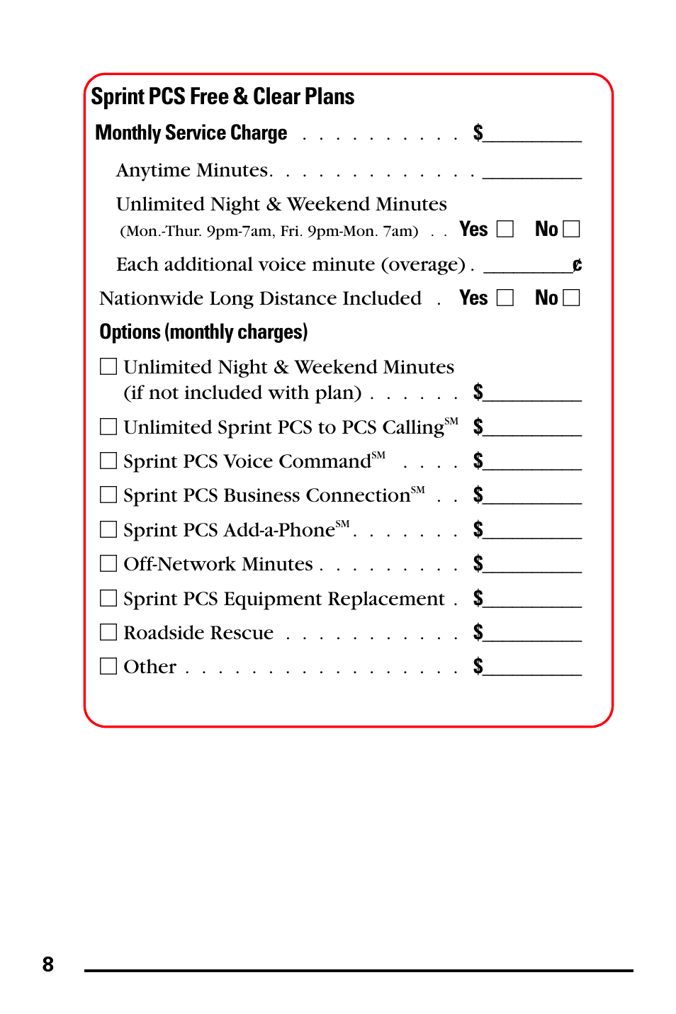 Sprint pcs free & clear plans | Samsung SPH-I600MSSXAR User Manual | Page 16 / 76