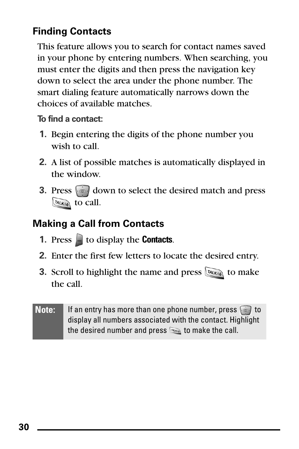 Finding contacts, Making a call from contacts | Samsung SPH-I600MSSXAR User Manual | Page 38 / 76