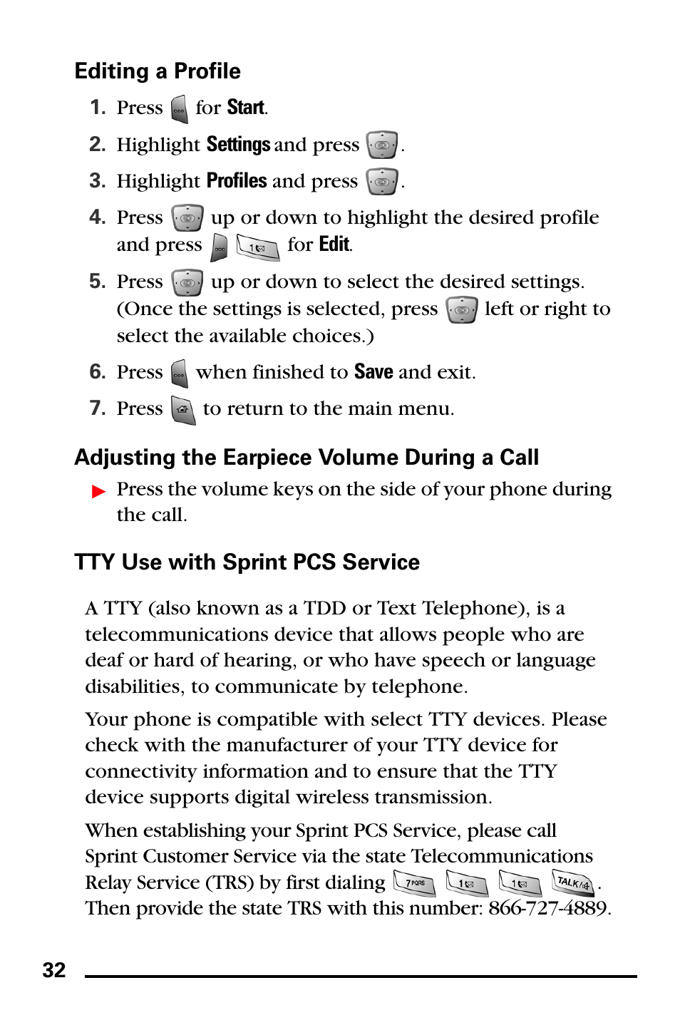 Editing a profile, Adjusting the earpiece volume during a call, Tty use with sprint pcs service | Samsung SPH-I600MSSXAR User Manual | Page 40 / 76