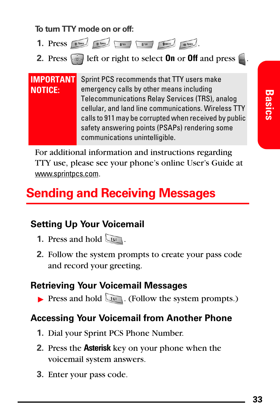 Setting up your voicemail, Retrieving your voicemail messages, Accessing your voicemail from another phone | Sending and receiving messages, Basics | Samsung SPH-I600MSSXAR User Manual | Page 41 / 76