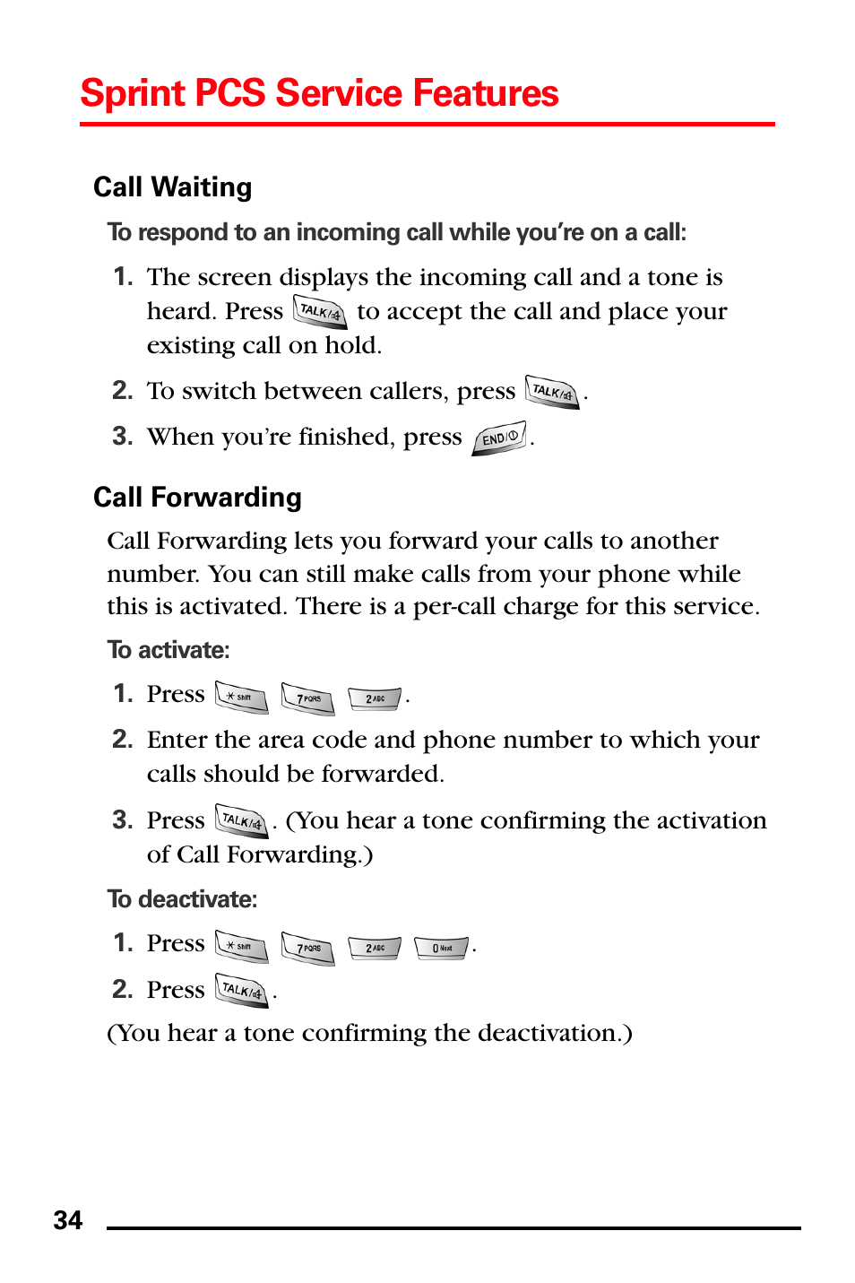 Call waiting, Call forwarding, Sprint pcs service features | Samsung SPH-I600MSSXAR User Manual | Page 42 / 76