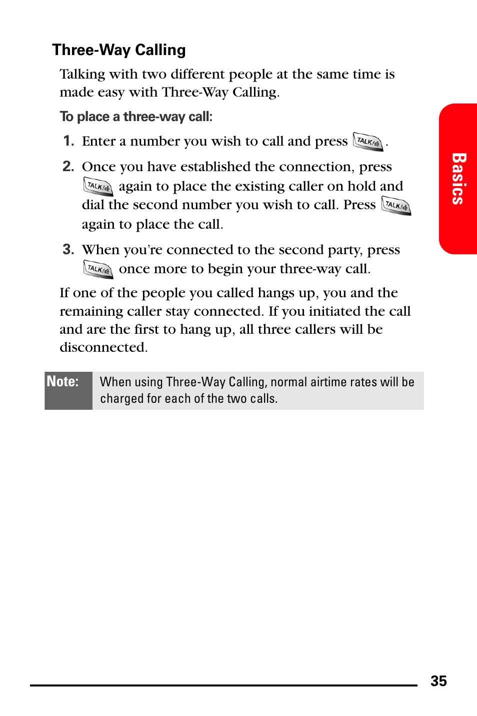 Three-way calling, Basics | Samsung SPH-I600MSSXAR User Manual | Page 43 / 76