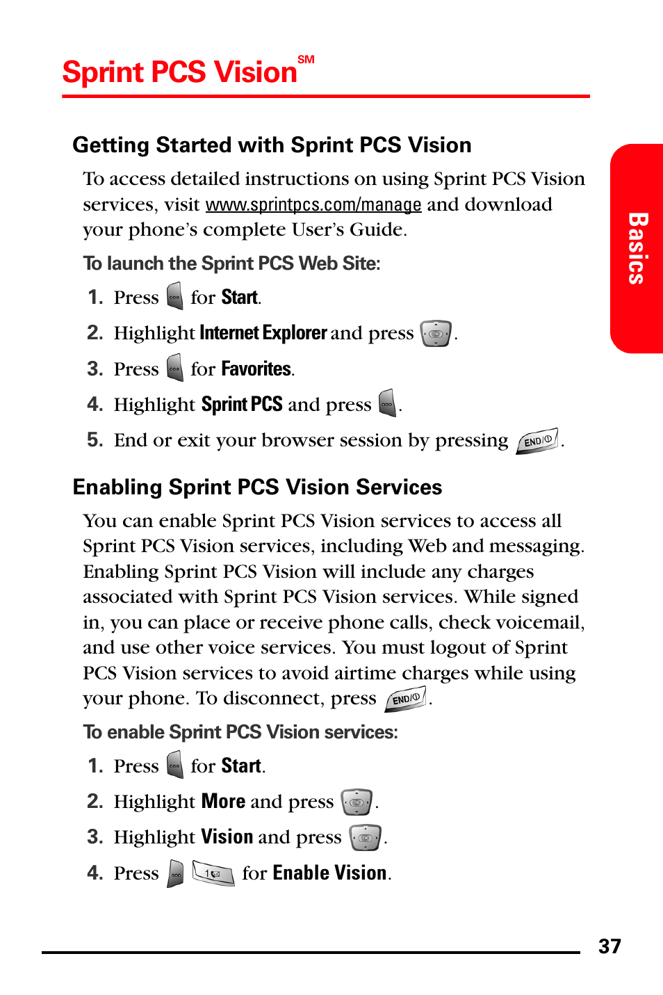 Getting started with sprint pcs vision, Enabling sprint pcs vision services, Sprint pcs vision | Basics | Samsung SPH-I600MSSXAR User Manual | Page 45 / 76
