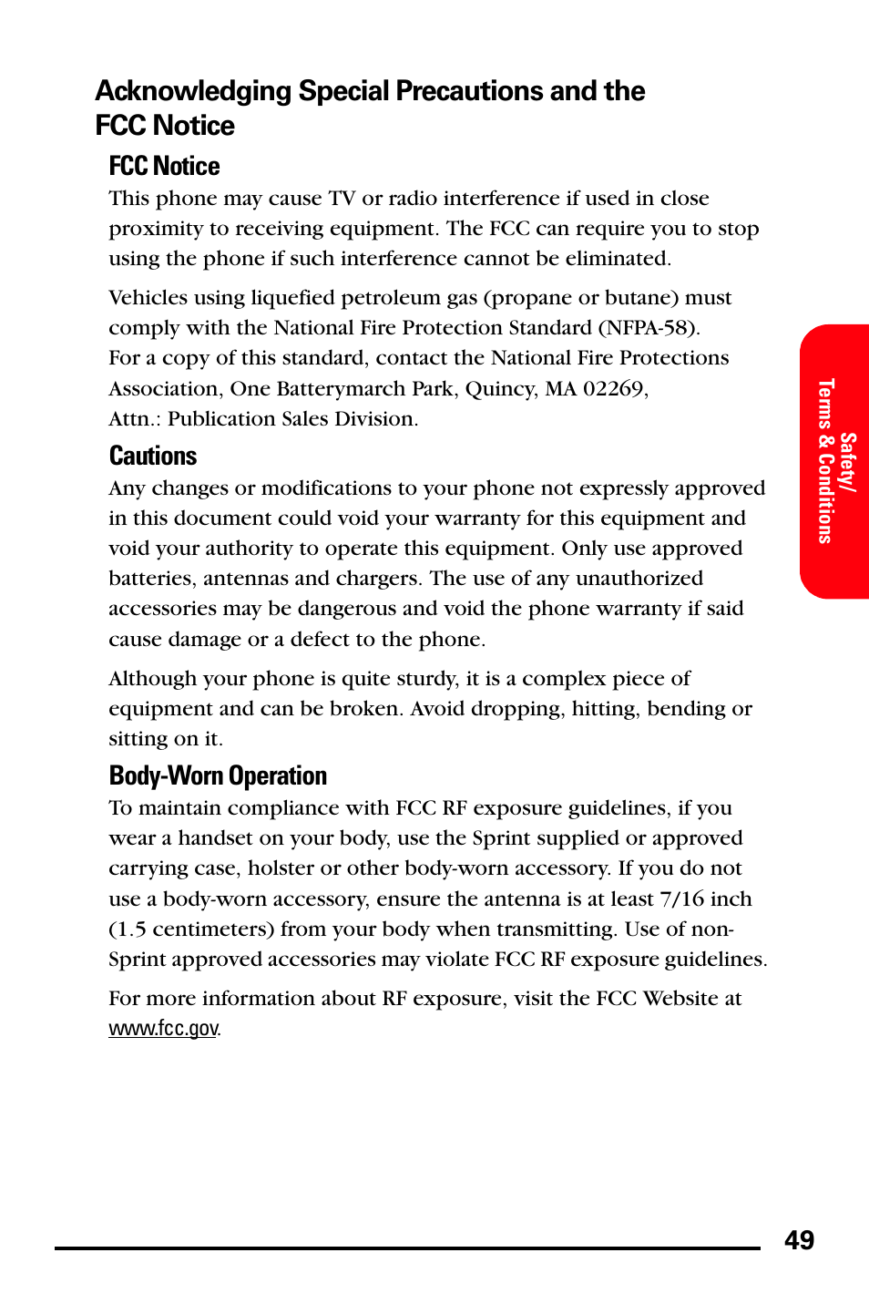 Acknowledging special precautions and the, Fcc notice, Cautions | Body-worn operation | Samsung SPH-I600MSSXAR User Manual | Page 57 / 76