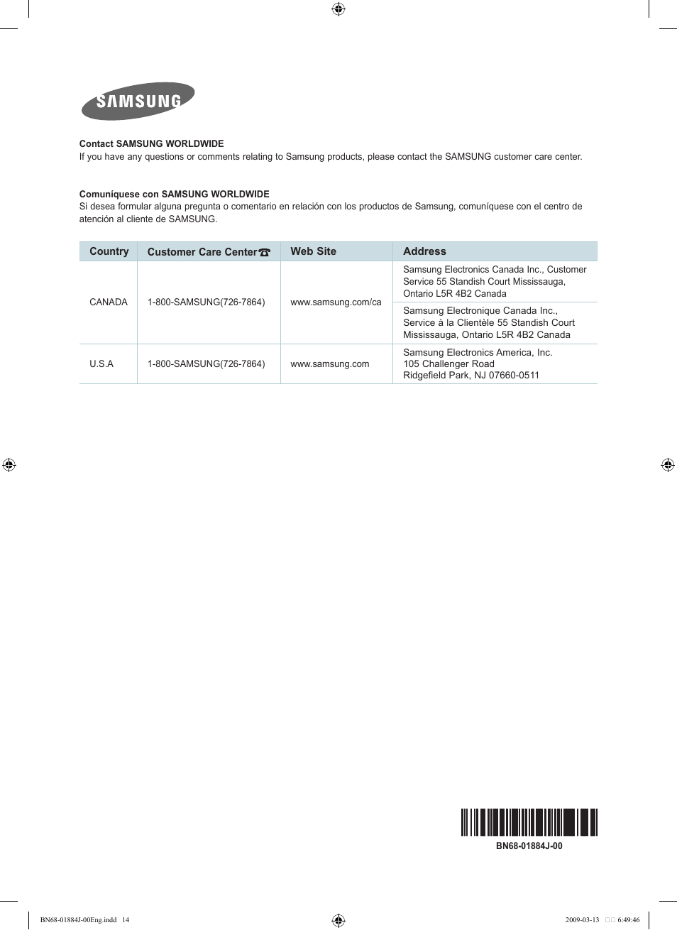 Samsung LN40B530P7NXZA User Manual | Page 14 / 14