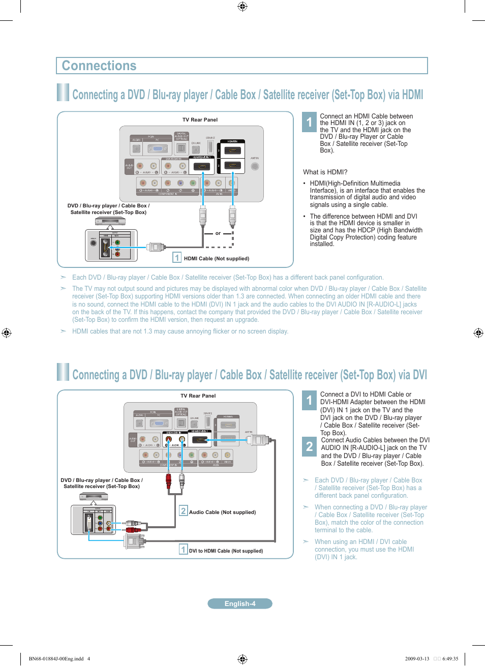 Connections | Samsung LN40B530P7NXZA User Manual | Page 4 / 14