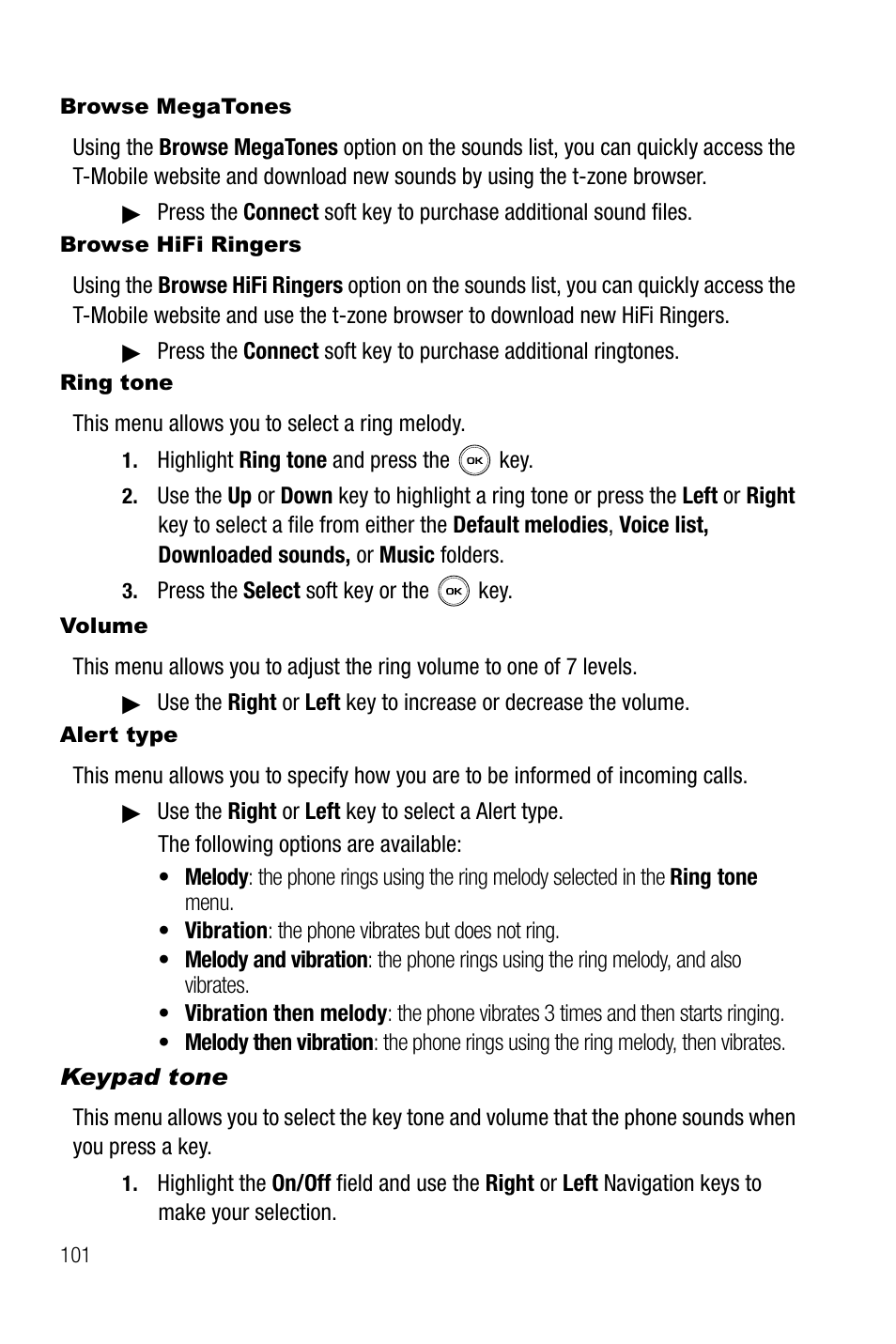 Keypad tone | Samsung SGH-T739TSATMB User Manual | Page 104 / 195