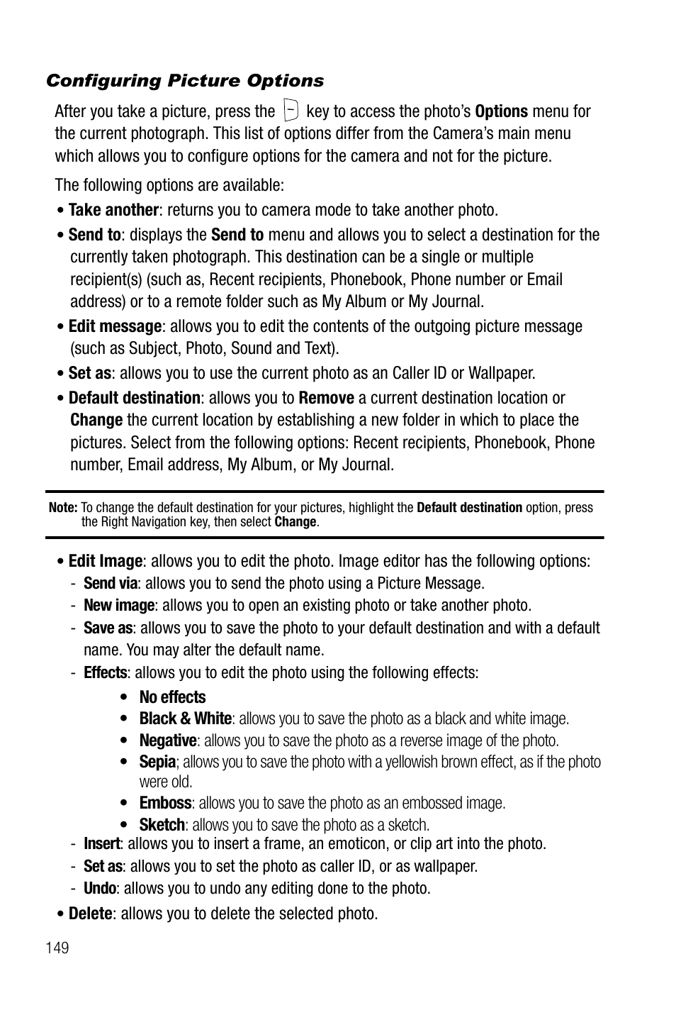 Configuring picture options | Samsung SGH-T739TSATMB User Manual | Page 152 / 195