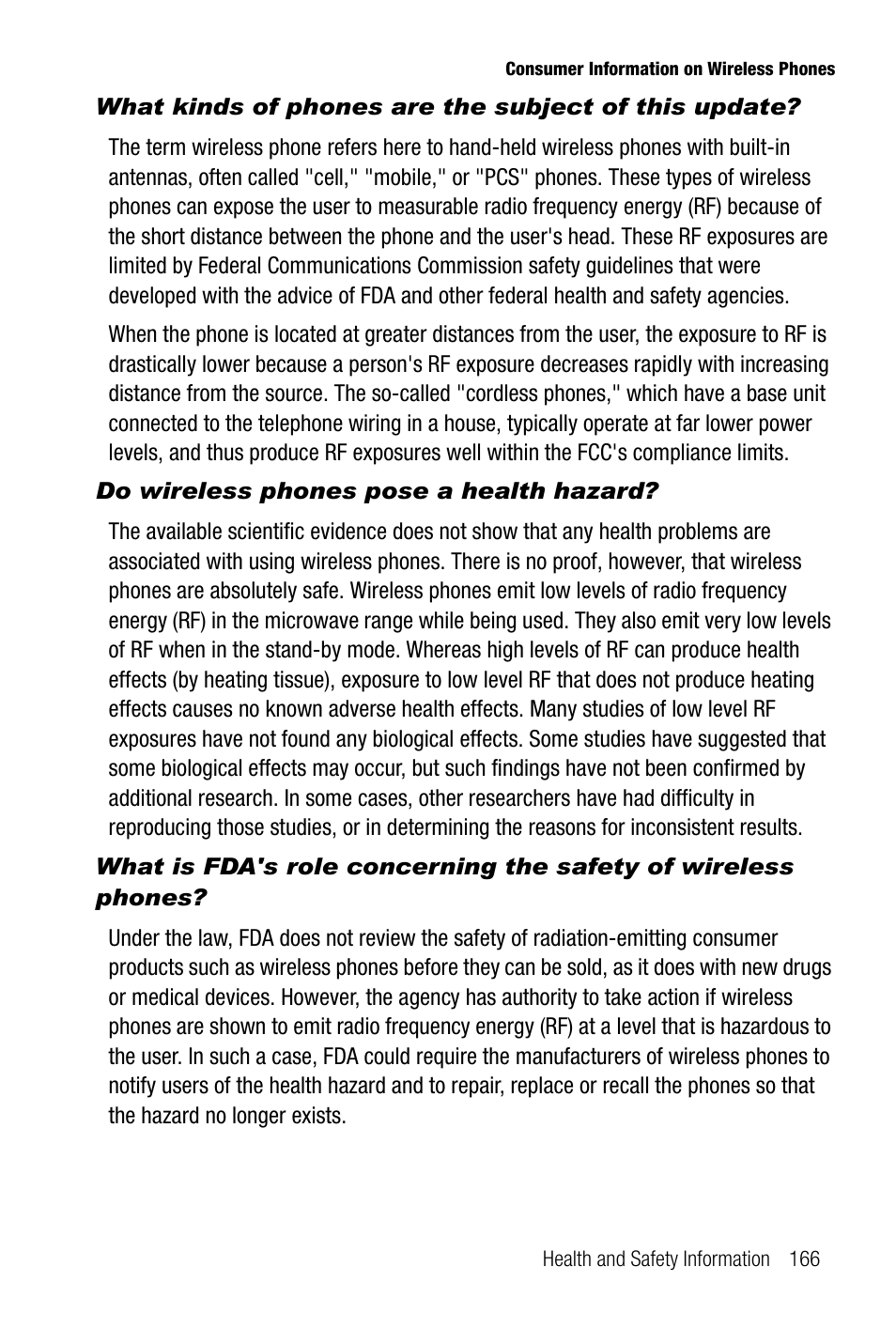 Do wireless phones pose a health hazard | Samsung SGH-T739TSATMB User Manual | Page 169 / 195