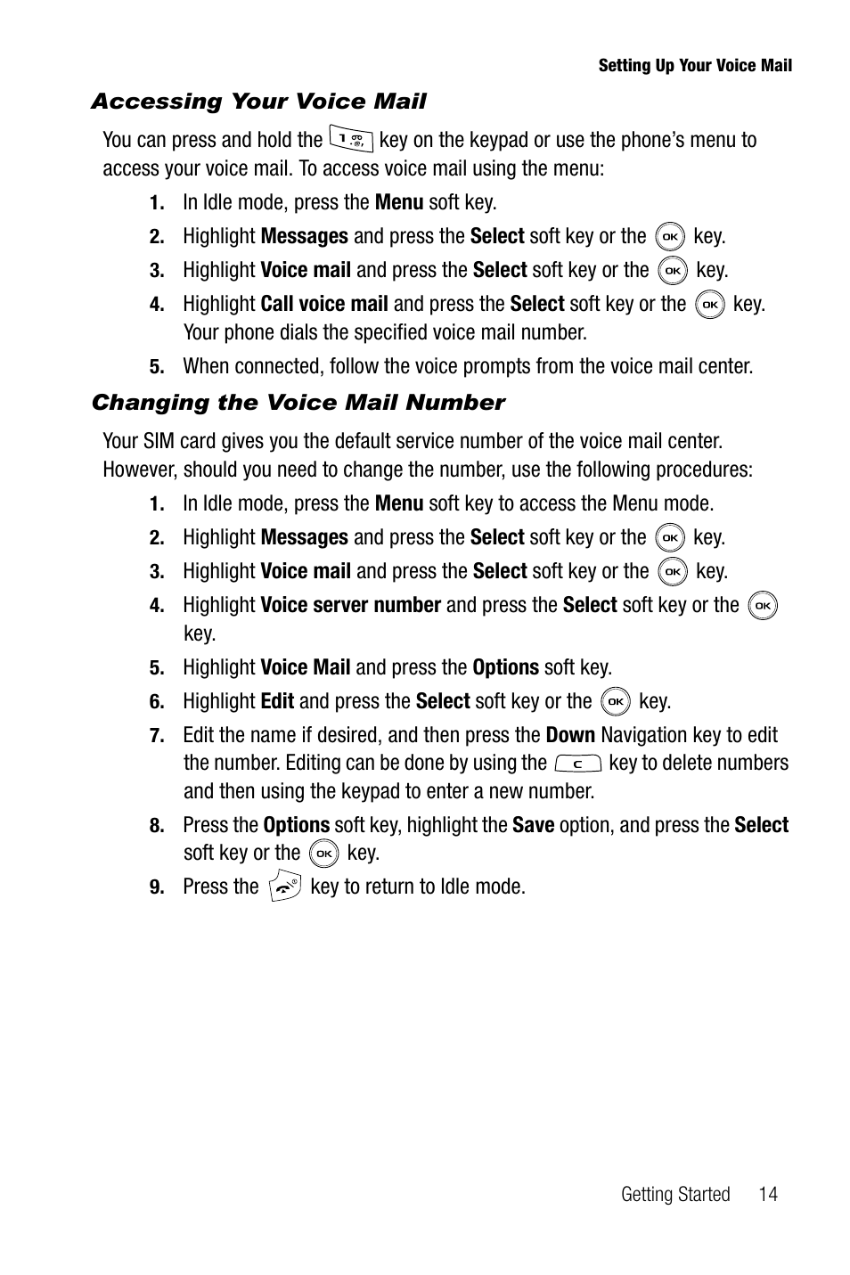 Accessing your voice mail, Changing the voice mail number | Samsung SGH-T739TSATMB User Manual | Page 17 / 195