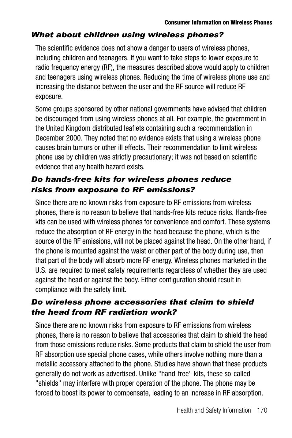 What about children using wireless phones | Samsung SGH-T739TSATMB User Manual | Page 173 / 195