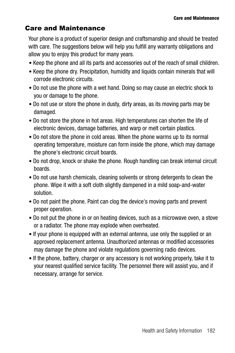 Care and maintenance | Samsung SGH-T739TSATMB User Manual | Page 185 / 195