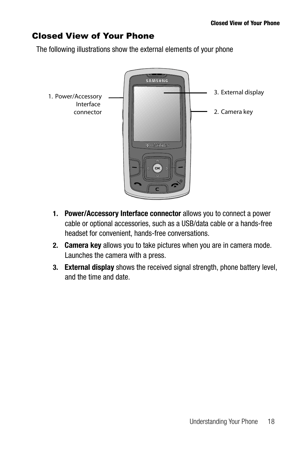 Closed view of your phone | Samsung SGH-T739TSATMB User Manual | Page 21 / 195