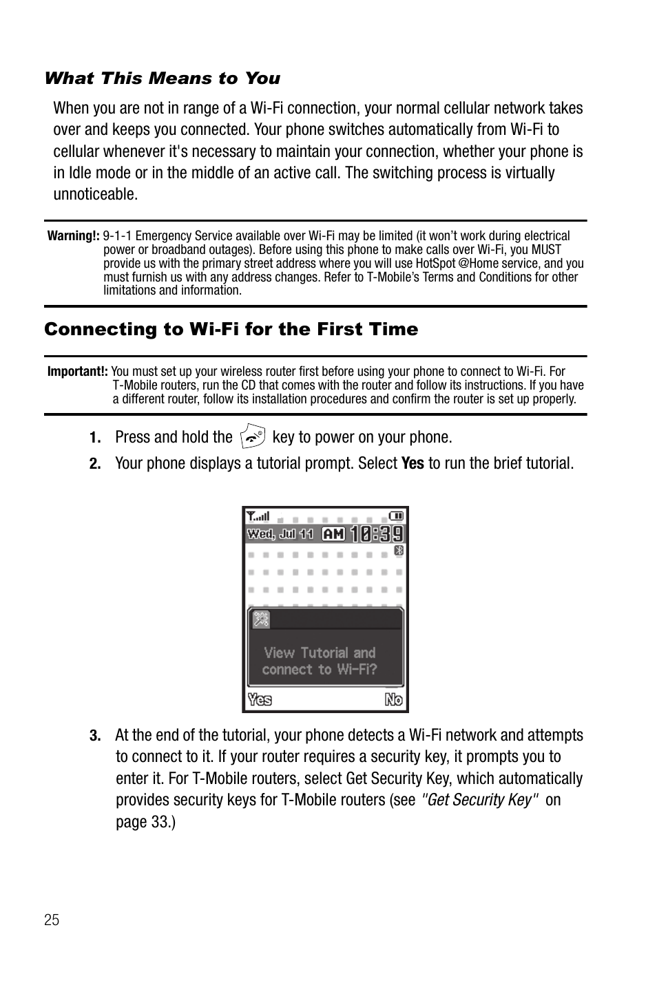 What this means to you, Connecting to wi-fi for the first time | Samsung SGH-T739TSATMB User Manual | Page 28 / 195