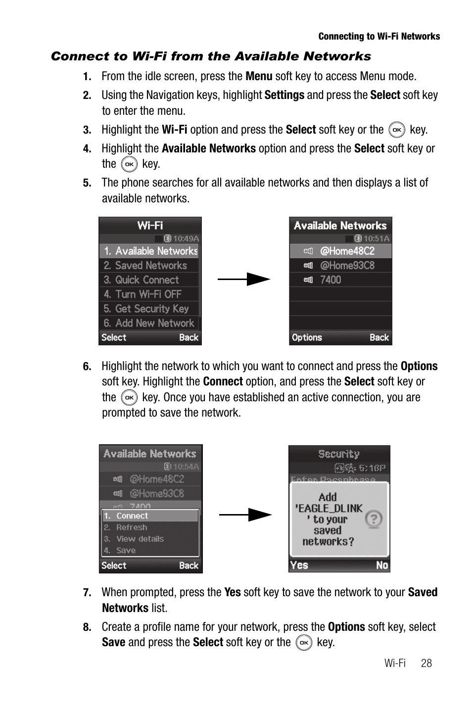 Connect to wi-fi from the available networks | Samsung SGH-T739TSATMB User Manual | Page 31 / 195