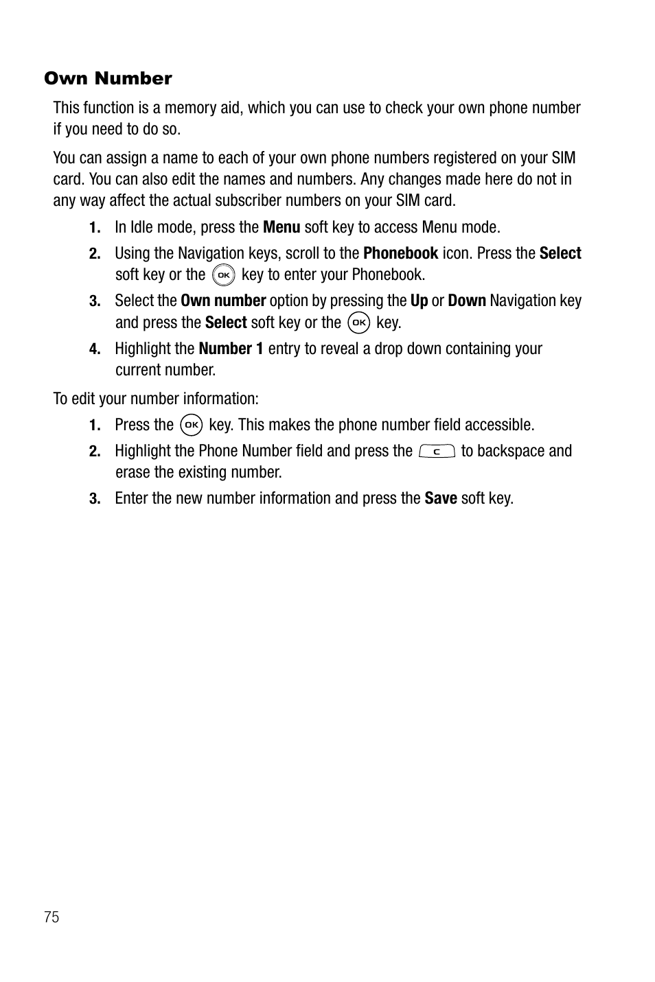 Own number | Samsung SGH-T739TSATMB User Manual | Page 78 / 195