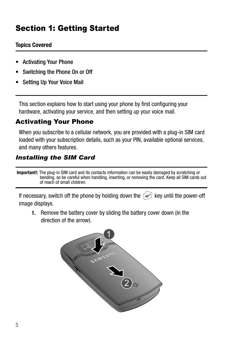 Section 1: getting started, Activating your phone, Installing the sim card | Samsung SGH-T739TSATMB User Manual | Page 8 / 195